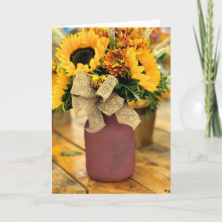 Vase of sunflowers and mums thank you card