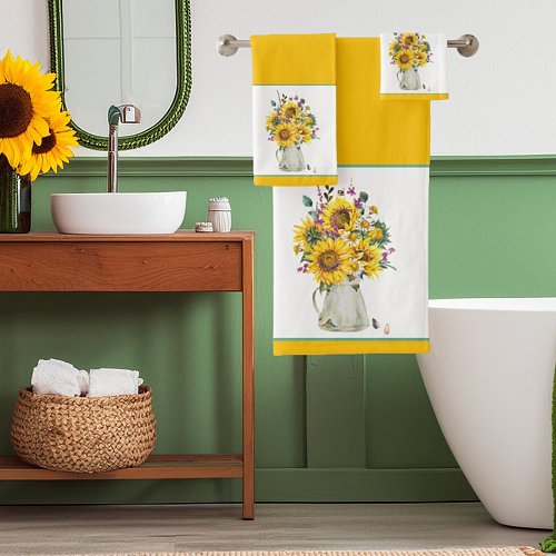 Vase of sunflowers  bath towel set