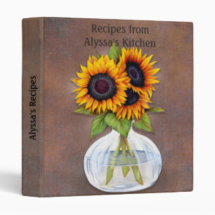 Vase of Sunflowers on Brown Rustic Personalized Binder