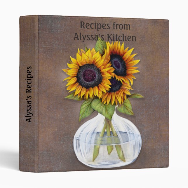 Vase of Sunflowers on Brown Rustic Personalized Binder (Front/Spine)