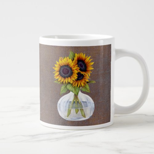 Vase of Sunflowers on Rustic Brown Mug