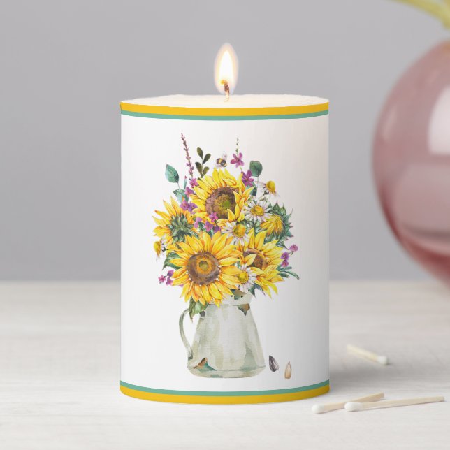 Vase of sunflowers  pillar candle (In Situ)