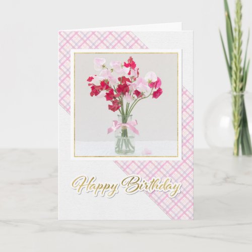 Vase of Sweetpeas Birthday Holiday Card