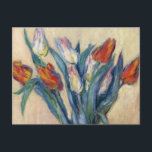 Vase of Tulips - Claude Monet Postcard<br><div class="desc">Vase of Tulips - Claude Monet Completion Date: 1885 Style: Impressionism Genre: flower painting Tags: flowers,  painting,  Monet,  impressionism,  botanical,  pot,  white,  red,  vase,  decorative,  nature</div>
