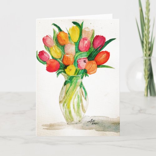 Vase of Tulips Mothers Day Card