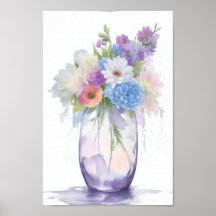 Vase of Watercolor Flowers Pastel Color