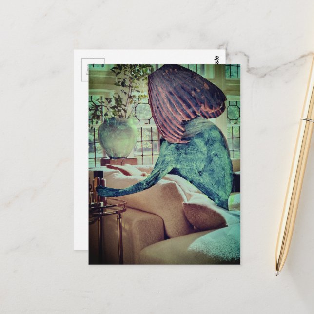 Vase on Her Head A Fun Collage Postcard (Front/Back In Situ)