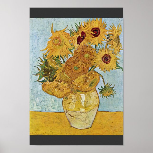 Vase With 12 Sunflowers By Vincent Van Gogh Poster (Front)