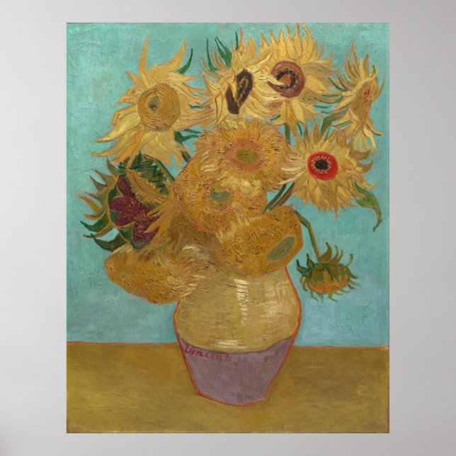Vase with 12 Sunflowers by Vincent Van Gogh Poster (Front)
