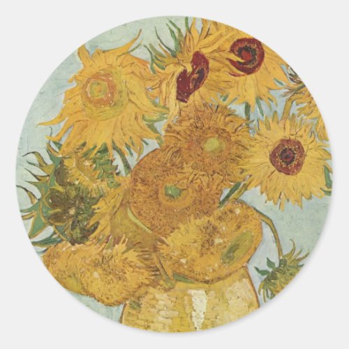 Vase with 12 sunflowers Vincent Van Gogh Classic Round Sticker