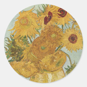 Vase with 12 sunflowers Vincent Van Gogh Classic Round Sticker