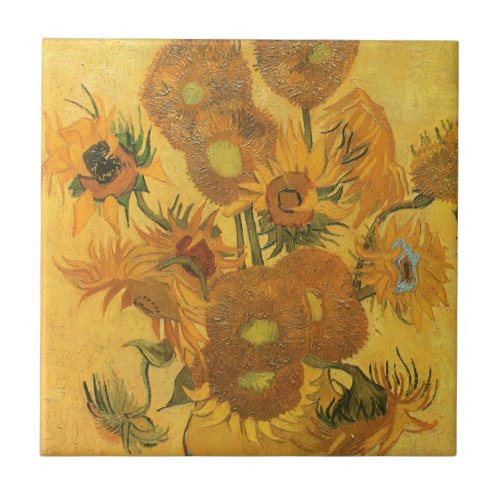 Vase with 15 Sunflowers by Vincent van Gogh Ceramic Tile