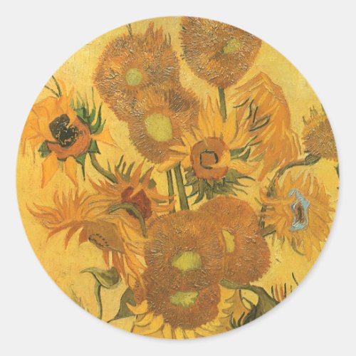 Vase with 15 Sunflowers by Vincent van Gogh Classic Round Sticker