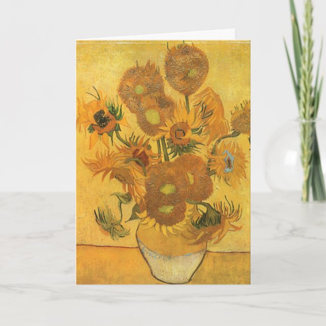 Vase with 15 Sunflowers by Vincent van Gogh Holiday Card (Front)