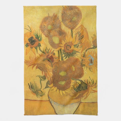 Vase with 15 Sunflowers by Vincent van Gogh Kitchen Towel