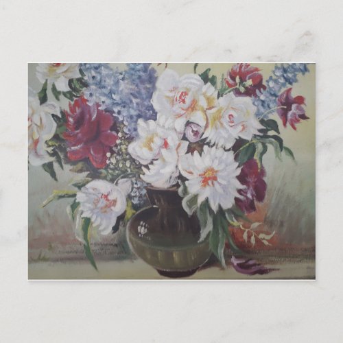 vase with bloomed flowers postcard