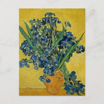 Vase With Blue Irises Floral Vintage Van Gogh Post Postcard by lazyrivergreetings at Zazzle