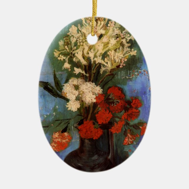 Vase with Carnations by Vincent van Gogh Ceramic Ornament (Front)