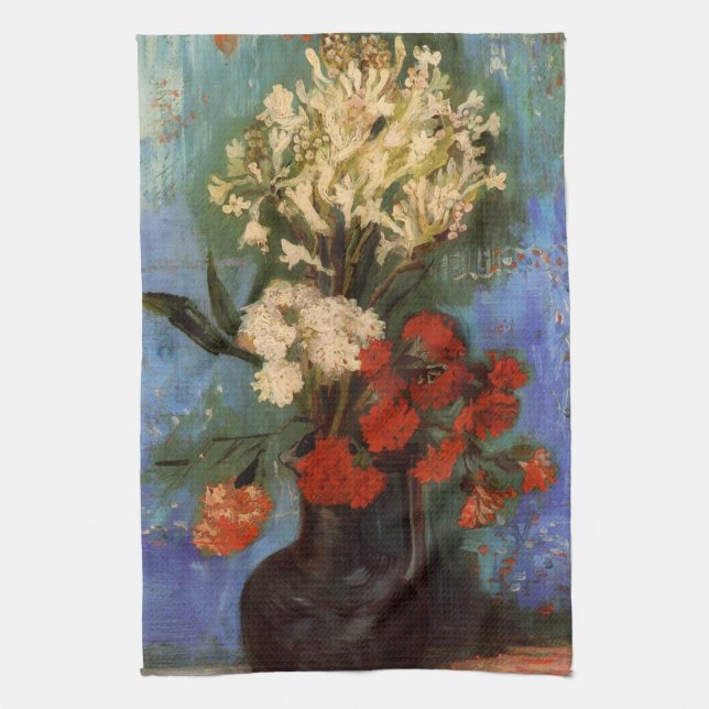 Vase with Carnations by Vincent van Gogh Kitchen Towel (Vertical)