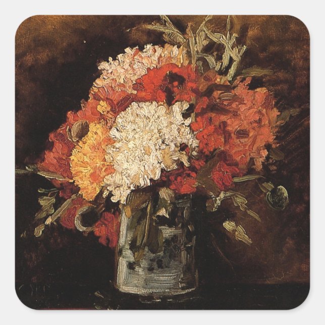 Vase with Carnations by Vincent van Gogh Square Sticker (Front)