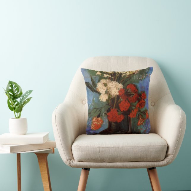 Vase with Carnations by Vincent van Gogh Throw Pillow (Chair)