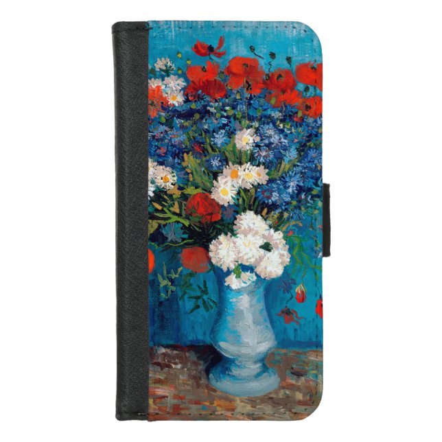 Vase with Cornflowers and Poppies, Van Gogh iPhone Wallet Case (Front)