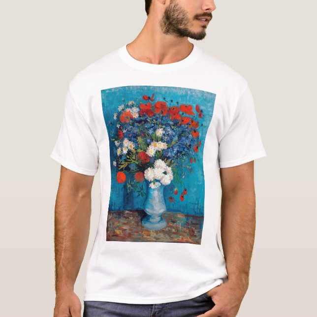 Vase with Cornflowers and Poppies, Van Gogh T-Shirt (Front)