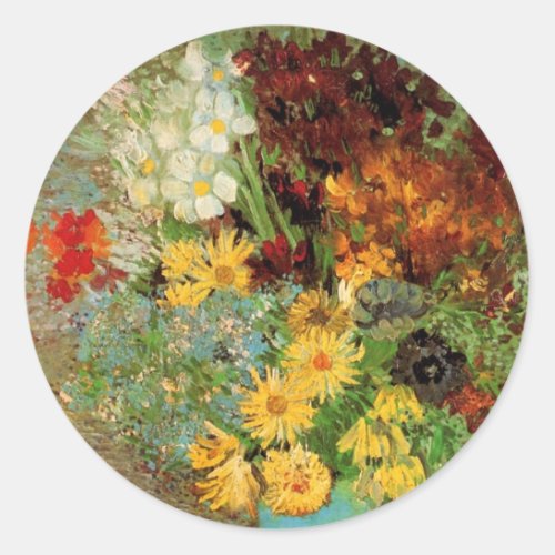 Vase with Daisies and Anemones by Vincent van Gogh Classic Round Sticker