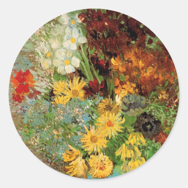 Vase with Daisies and Anemones by Vincent van Gogh Classic Round Sticker (Front)
