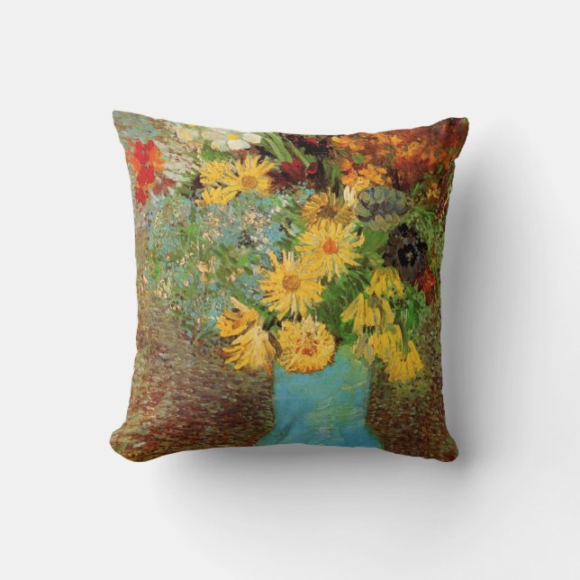 Vase with Daisies and Anemones by Vincent van Gogh Throw Pillow (Front)