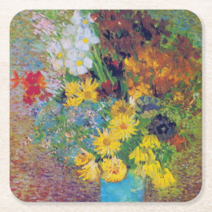 Vase with Daisies and Anemones, Van Gogh Square Paper Coaster