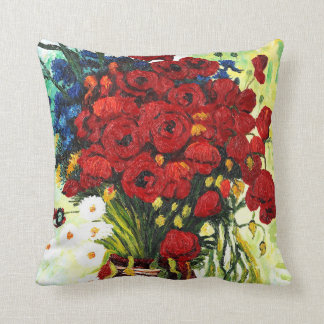 Vase with Daisies and Poppies Throw Pillow