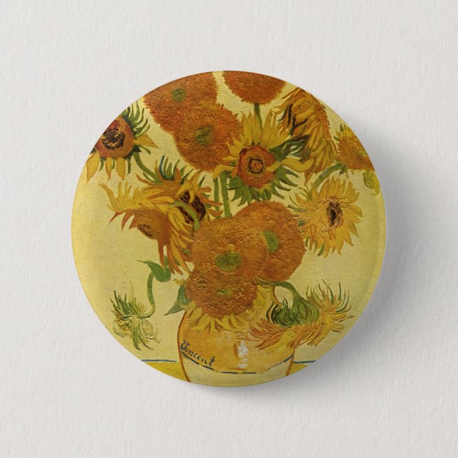Vase with Fifteen Sunflowers by Van Gogh Pinback Button (Front)