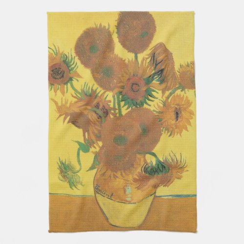 Vase with Fifteen Sunflowers by Vincent van Gogh Kitchen Towel