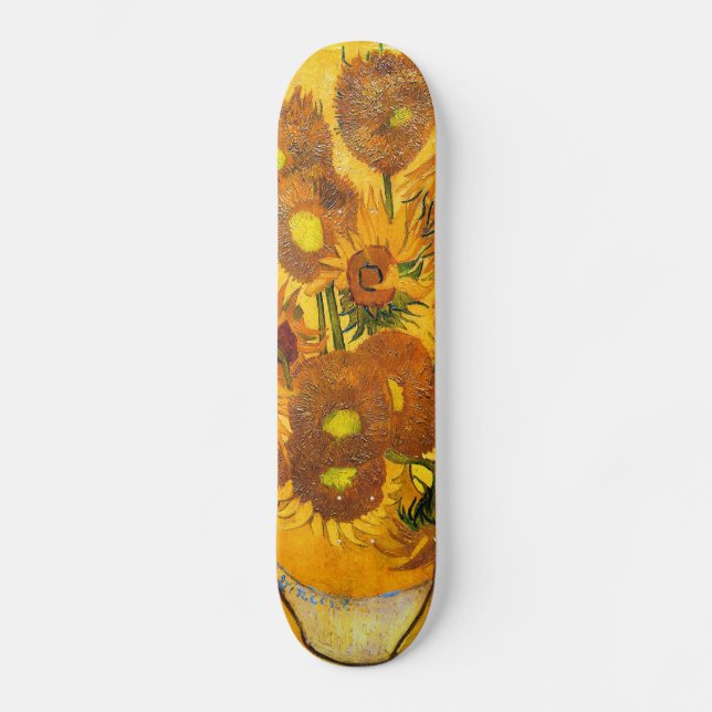 Vase with Fifteen Sunflowers by Vincent van Gogh Skateboard Deck (Front)