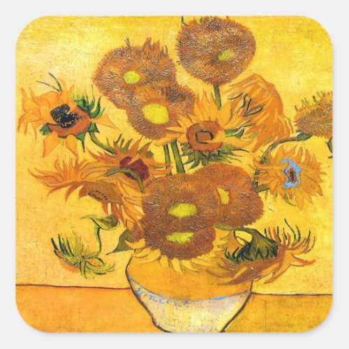 Vase with Fifteen Sunflowers by Vincent van Gogh Square Sticker