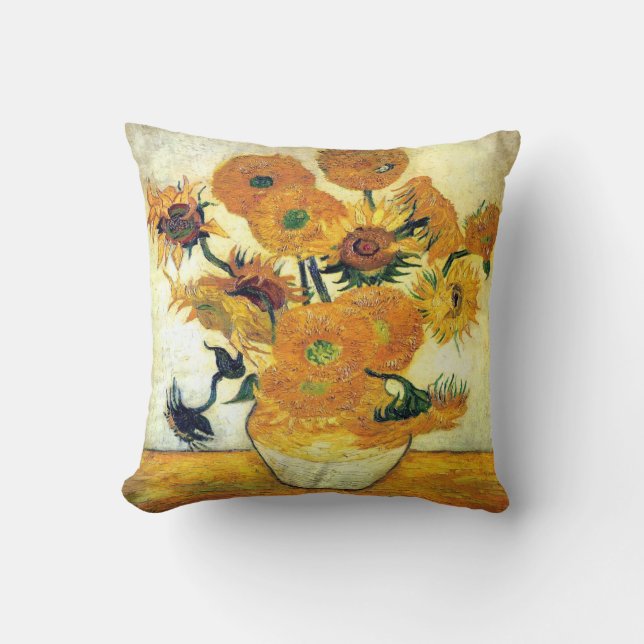 Vase with Fifteen Sunflowers by Vincent van Gogh Throw Pillow (Front)
