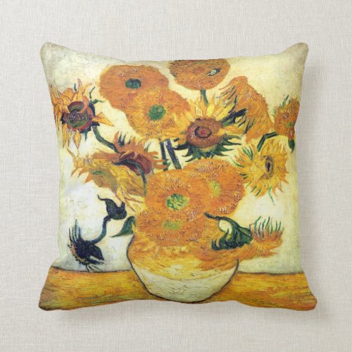 Vase with Fifteen Sunflowers by Vincent van Gogh Throw Pillow