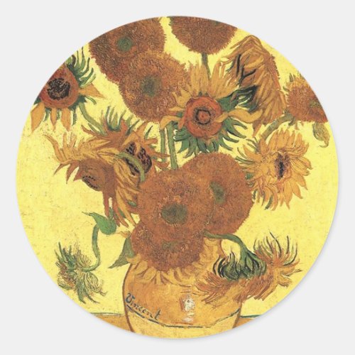 Vase with fifteen sunflowersVincent van Gogh Classic Round Sticker