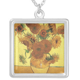 Vase with fifteen sunflowers,Vincent van Gogh Silver Plated Necklace