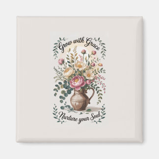 Vase with Florals Grow With Grace Quote Magnet