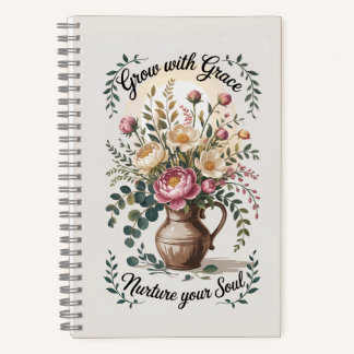 Vase With Florals Grow With Grace Quote Notebook