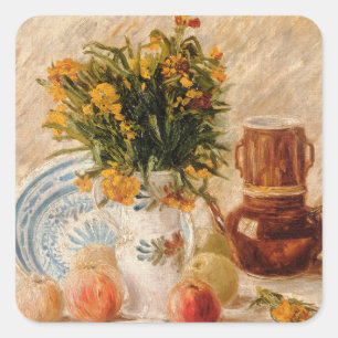 Vase with Flowers, Coffeepot and Fruit, van Gogh Square Sticker