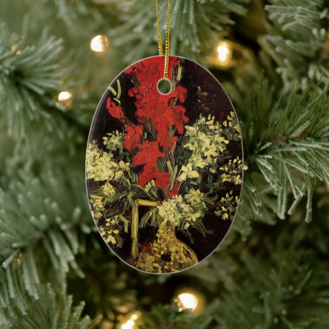 Vase with Gladioli, Carnations by Vincent van Gogh Ceramic Ornament (Tree)