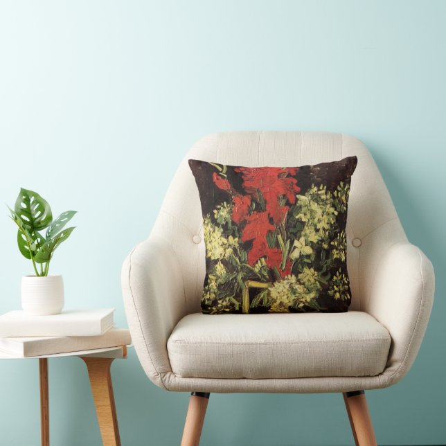 Vase with Gladioli, Carnations by Vincent van Gogh Throw Pillow (Chair)