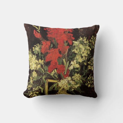 Vase with Gladioli Carnations by Vincent van Gogh Throw Pillow