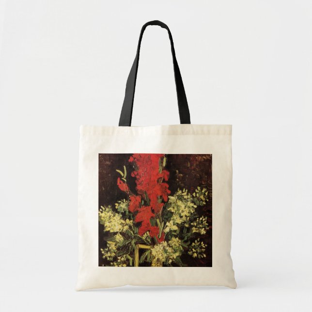 Vase with Gladioli, Carnations by Vincent van Gogh Tote Bag (Front)