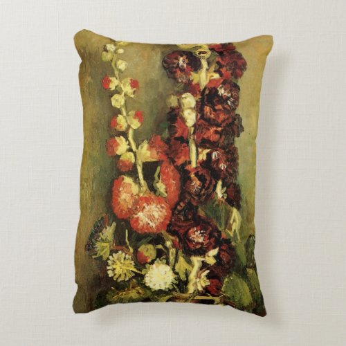 Vase with Hollyhocks by Vincent van Gogh Accent Pillow