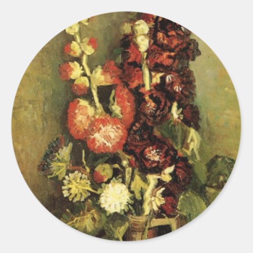 Vase with Hollyhocks by Vincent van Gogh Classic Round Sticker