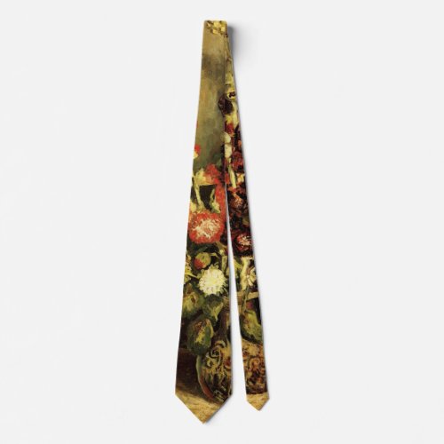 Vase with Hollyhocks by Vincent van Gogh Neck Tie